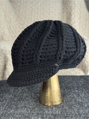 Black Knit Cotton Baker Boy Newsboy Cap Hat